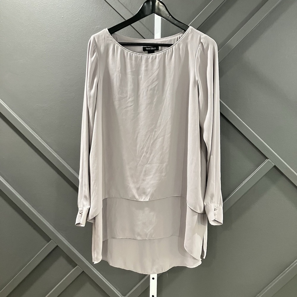 White House Black Market Gray Tunic Blouse Long Sleeve Hi Low Womens Size 8